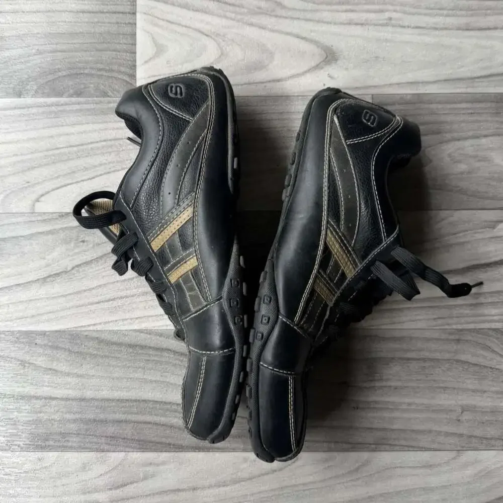 Skechers SN 64455 Black Leather Striped Sneakers Size 8